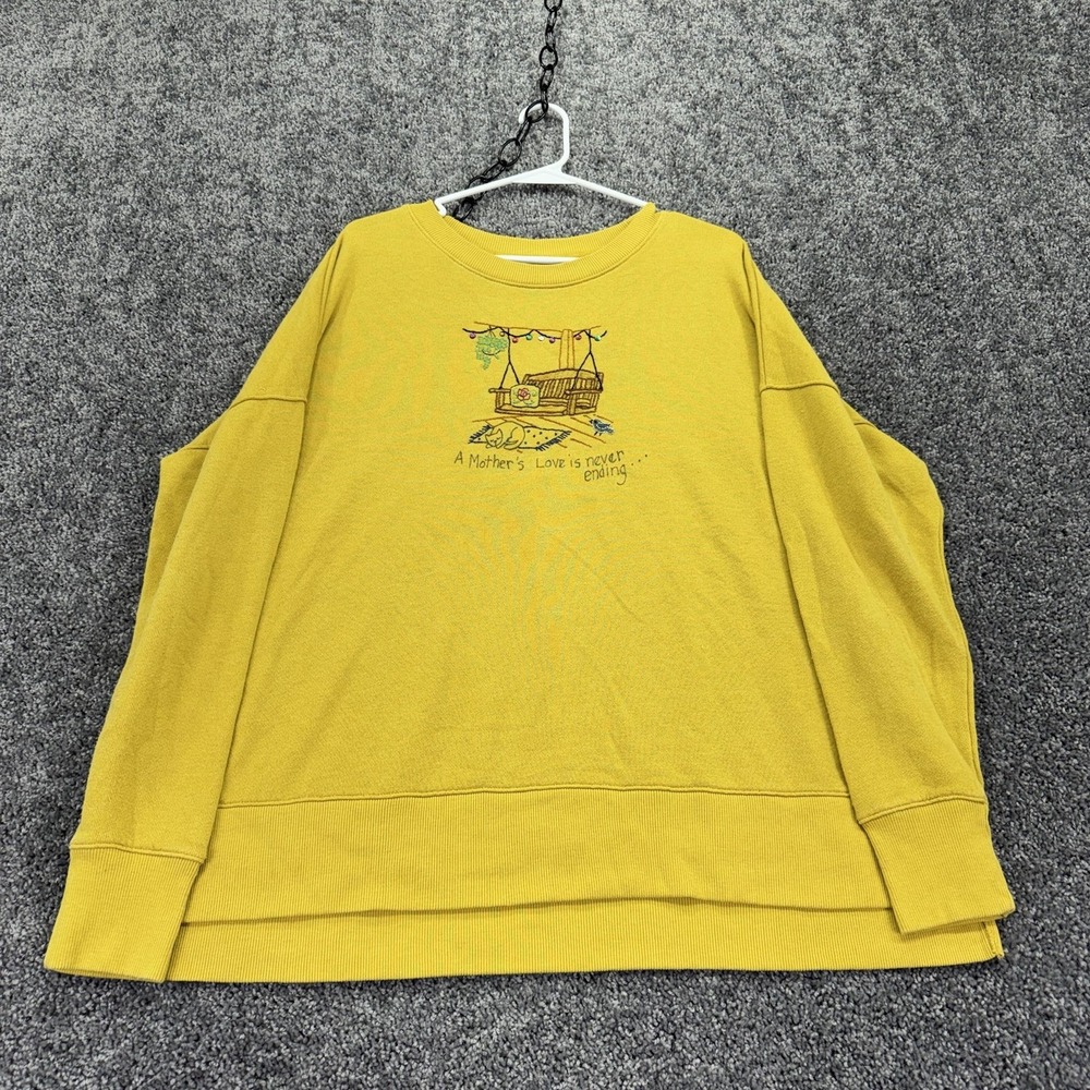 Time And Tru Sweater Womens XL Yellow A Mother's Love Cat Embroidered Pullover